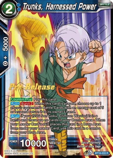 Trunks, Harnessed Power (BT16-033) [Realm of the Gods Prerelease Promos]