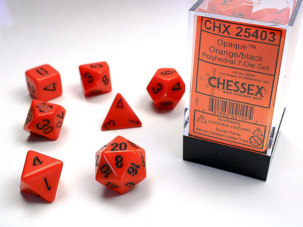 Opaque Orange/Black Polyhedral 7-Die Set | Chessex