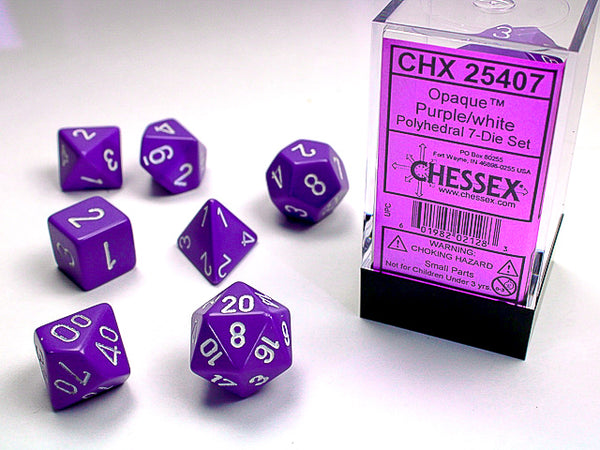 Opaque Purple/White Polyhedral 7-Die Set