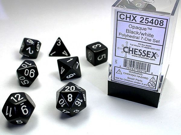 Opaque Black/White Polyhedral 7-Die Set | Chessex