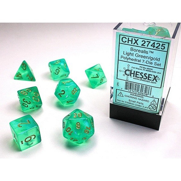 Borealis Light Green/Gold Polyhedral 7-Die Set | Chessex