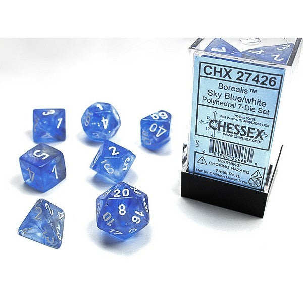 Borealis Sky Blue/White Polyhedral 7-Die Set | Chessex