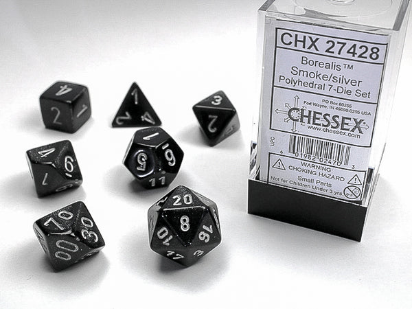 Borealis Smoke/Silver Polyhedral 7-Die Set  | Chessex