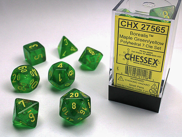 Borealis Maple Green/Yellow Polyhedral 7-Die Set | Chessex
